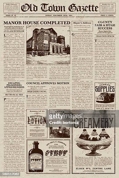 vintage victorian style newspaper design template - old fashioned stock illustrations