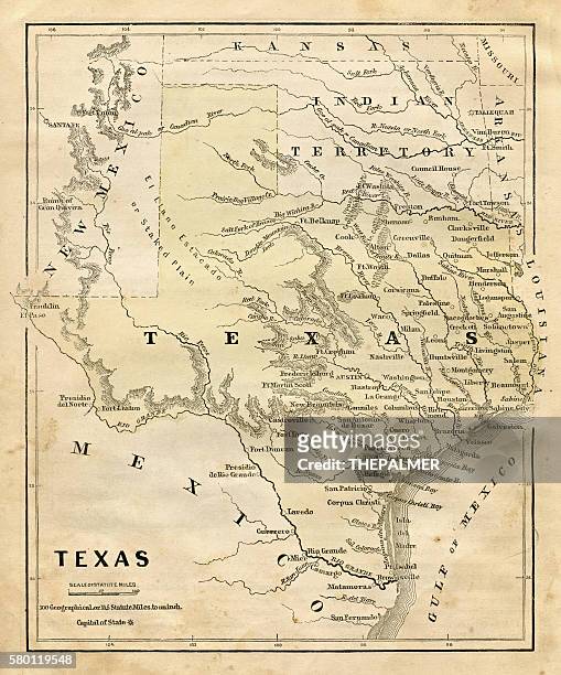 map of texas 1856 - texas map stock illustrations