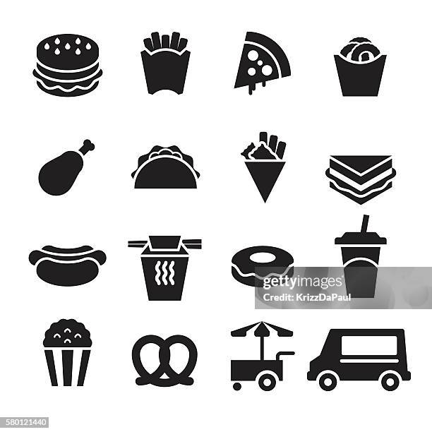 fast food icons [schwarze ausgabe] - geflügelfleisch stock-grafiken, -clipart, -cartoons und -symbole