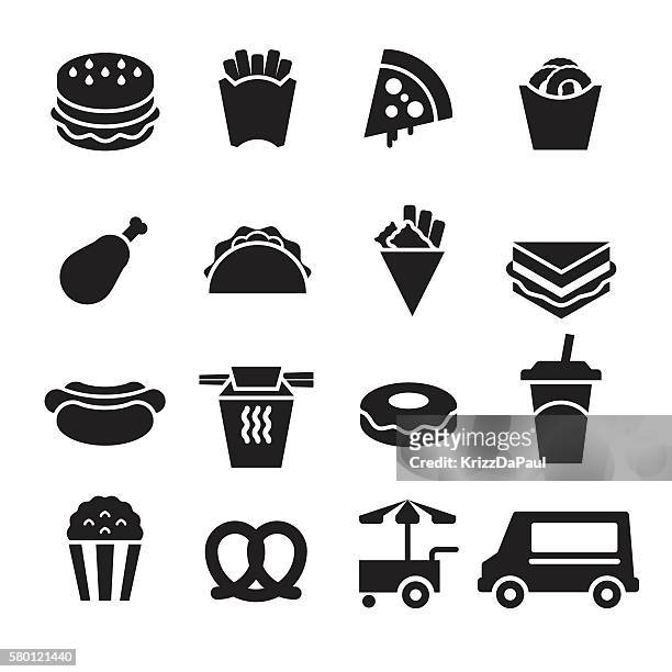 fast food icons [black edition] - snack stand stock illustrations