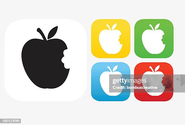 apple bite icon flat graphic design - bite mark stock illustrations