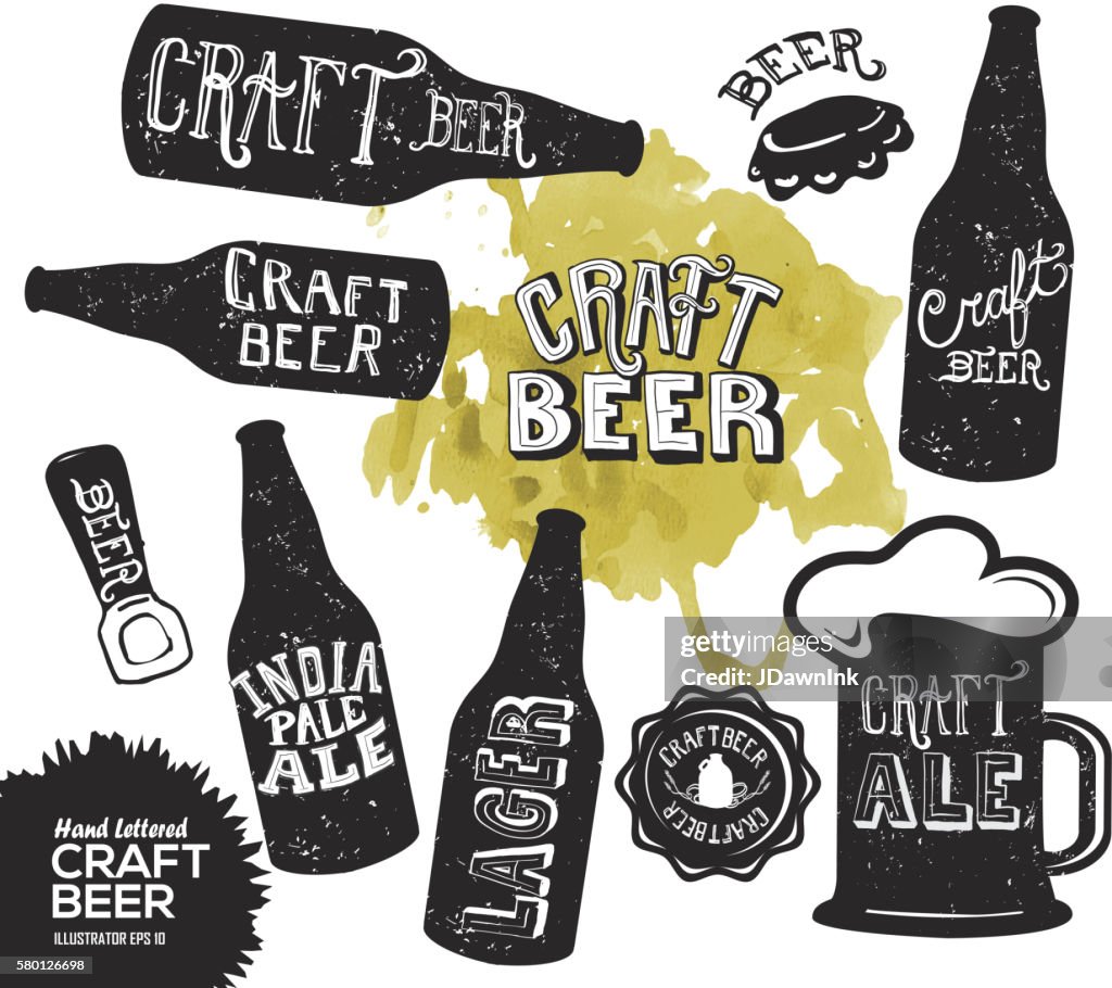 Hand lettered set of craft beer bottles