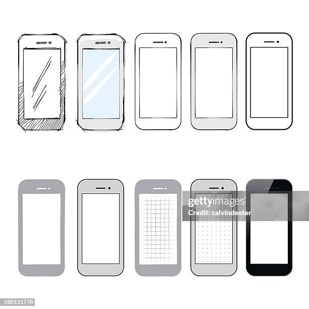 collection of smartphone designs and mockups - go paperless stock illustrations