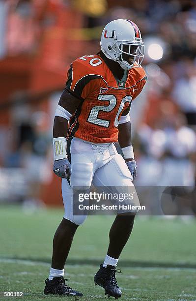 Edward Reed of the Miami Hurricanes walks on the field during the game against the Virginia Tech Hokies at the Orange Bowl in Miami, Florida. The...