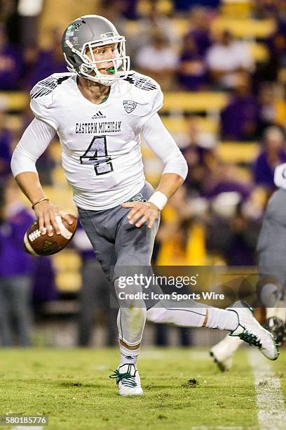 October 3; Eastern Michigan Eagles at LSU Tigers; Eastern Michigan Eagles quarterback Brogan Roback during a game in Baton Rouge, Louisiana