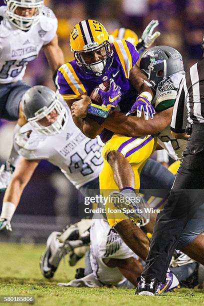 October 3; Eastern Michigan Eagles at LSU Tigers; LSU Tigers running back Nick Brossette rushes the ball during a game in Baton Rouge, Louisiana