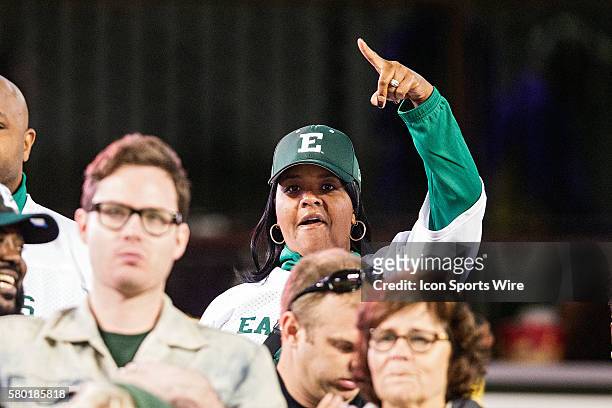 October 3; Eastern Michigan Eagles at LSU Tigers; Eastern Michigan fans celebrate during a game in Baton Rouge, Louisiana