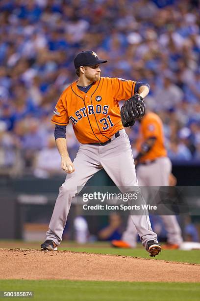 Houston Astros starting pitcher Collin McHugh during the MLB Playoff ALDS game 1 between the Houston Astros and the Kansas City Royals at Kauffman...