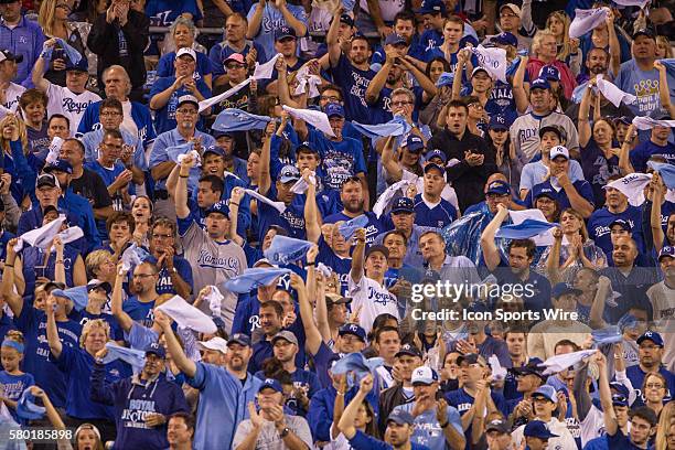 Kansas City Royals swing towels trying to rally during the MLB Playoff ALDS game 1 between the Houston Astros and the Kansas City Royals at Kauffman...