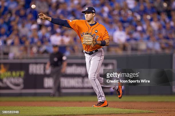Houston Astros shortstop Carlos Correa during the MLB Playoff ALDS game 1 between the Houston Astros and the Kansas City Royals at Kauffman Stadium...