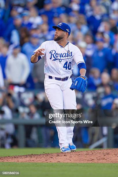 Kansas City Royals relief pitcher Kelvin Herrera during the MLB Playoff ALDS game 2 between the Houston Astros and the Kansas City Royals at Kauffman...