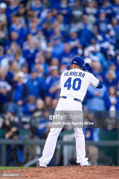 Kansas City Royals relief pitcher Kelvin Herrera during the MLB Playoff ALDS game 2 between the Houston Astros and the Kansas City Royals at Kauffman...