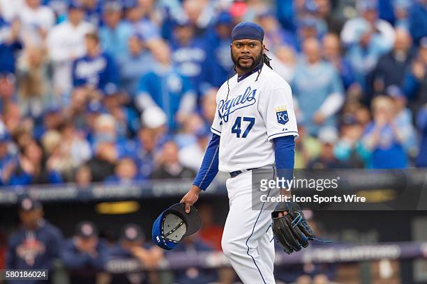 Kansas City Royals starting pitcher Johnny Cueto during the MLB Playoff ALDS game 2 between the Houston Astros and the Kansas City Royals at Kauffman...