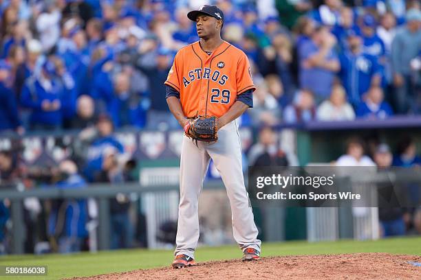 Houston Astros relief pitcher Tony Sipp during the MLB Playoff ALDS game 2 between the Houston Astros and the Kansas City Royals at Kauffman Stadium...