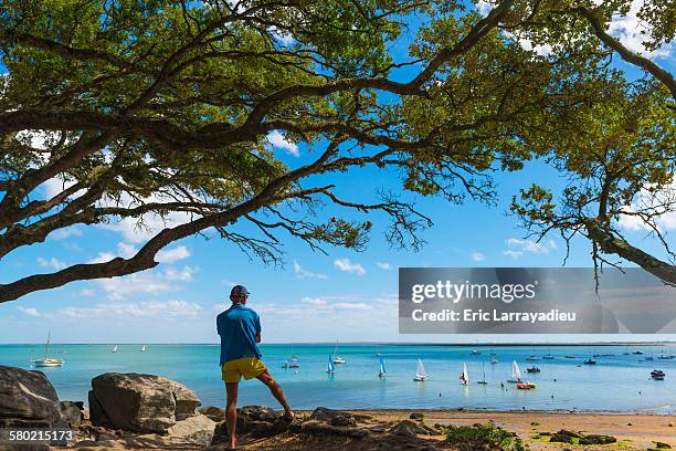 man regarding the sea , plage des sableaux - noirmoutier stock-fotos und bilder