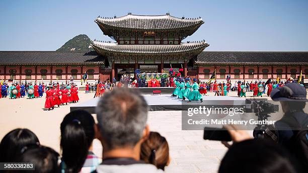 korean warrior dance - korea palace stock pictures, royalty-free photos & images