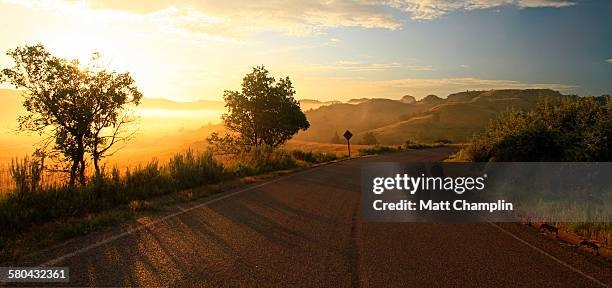 road in the badlands - north dakota stock pictures, royalty-free photos & images