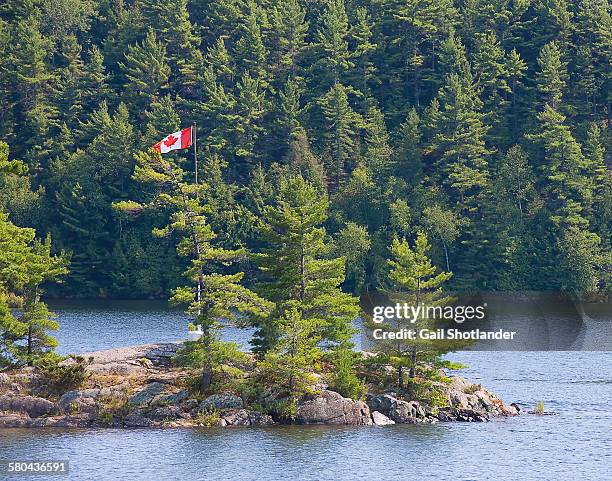 canadian flag in the wilderness - parry sound stock pictures, royalty-free photos & images