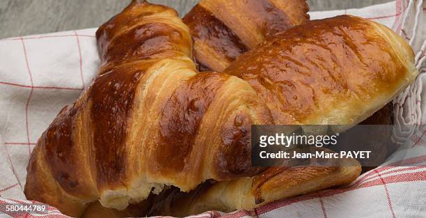 close up of freshly baked croissants home made - jean marc payet imagens e fotografias de stock