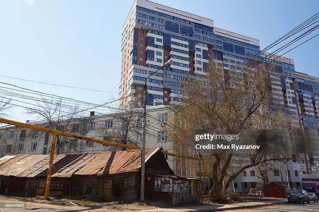 Old and modern apartment buildings in Samara