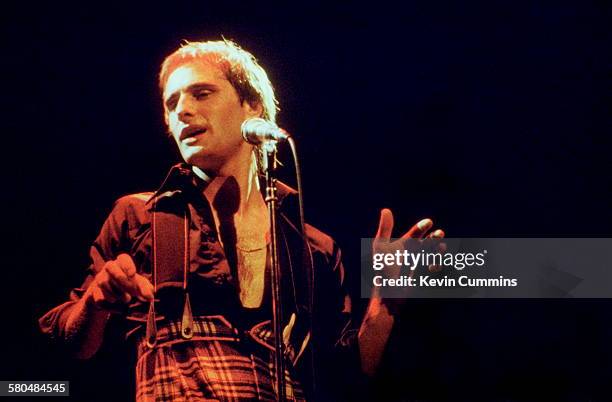 English singer and songwriter Steve Harley performing with Cockney Rebel, circa 1976.