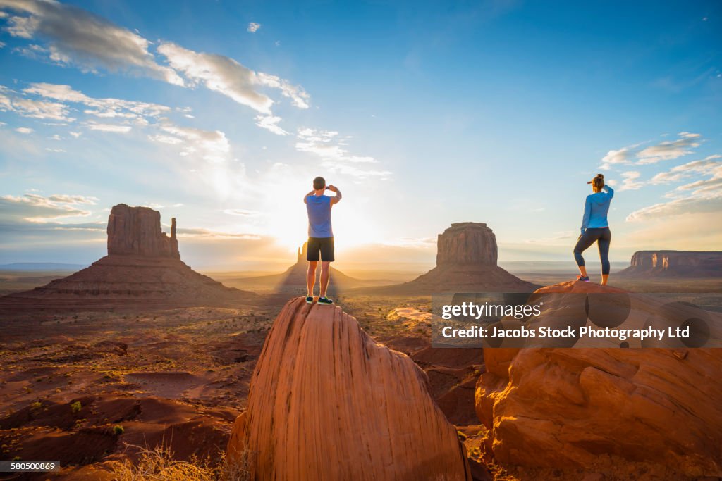 Caucasian couple admiring Monument Valley, Utah, United States