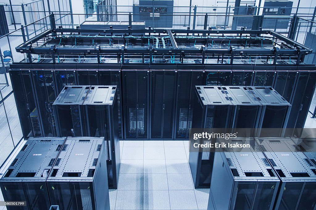 High angle view of technology in server room