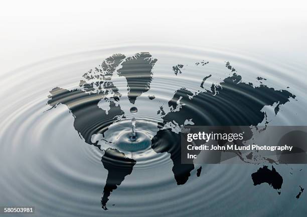 rippling water over map of globe - falta fotografías e imágenes de stock