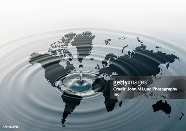 rippling water over map of globe - water scarcity stock pictures, royalty-free photos & images
