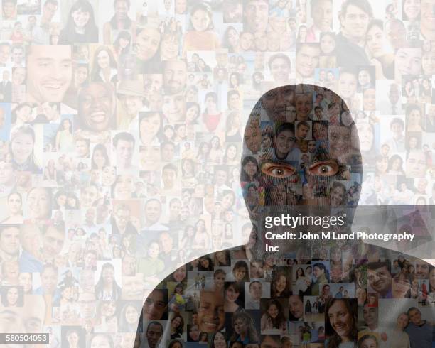 collage of business people with masked man - native korean stock-fotos und bilder