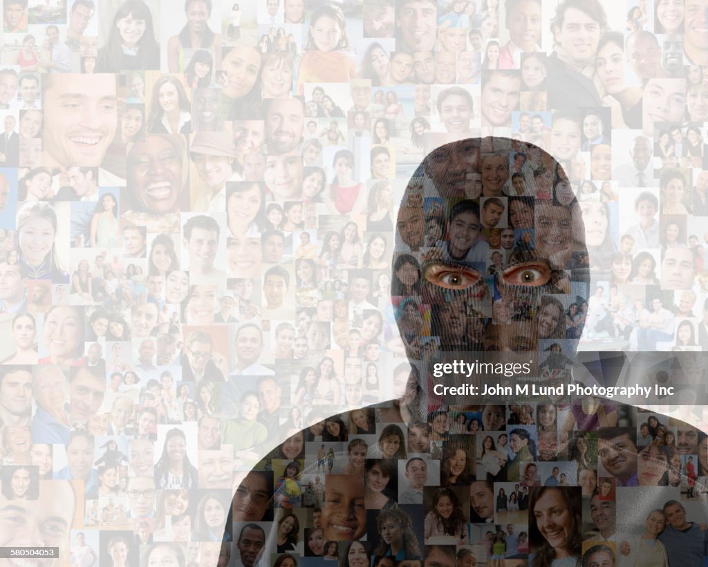 Collage of business people with masked man