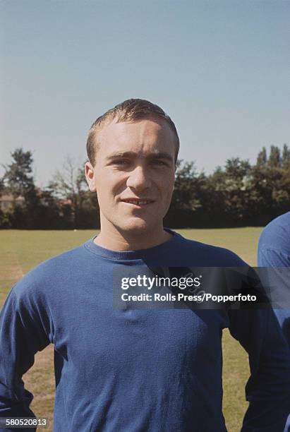 English professional footballer and defender with Chelsea Football Club, Ron Harris posed at Chelsea's training ground at the start of the 1966-67...