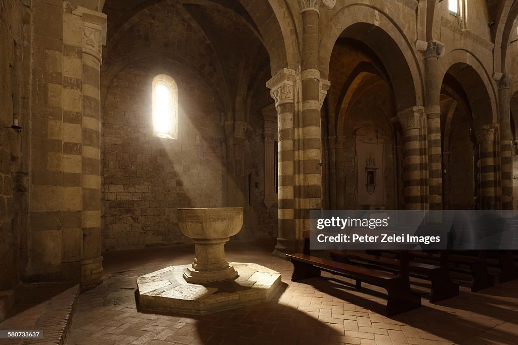 Baptismal font in an ancient cathedral