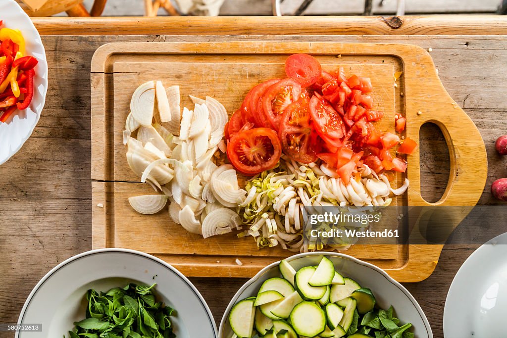 Different sliced vegetables prepared for salad