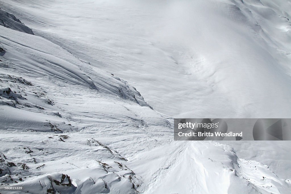 High angle view of snow covered mountains