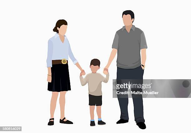 illustrative image of boy holding hands of parents - family stock illustrations