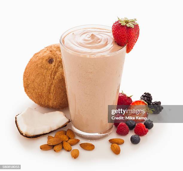 nut and fruit smoothie - blended drink ストックフォトと画像