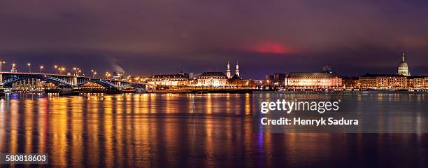 germany, rhineland-palatinate, mainz, illuminated waterfront skyline - mainz stock pictures, royalty-free photos & images