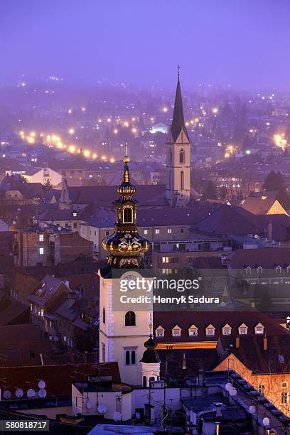 croatia, zagreb, st. marys church and franciscan monastery - zagreb night stock pictures, royalty-free photos & images