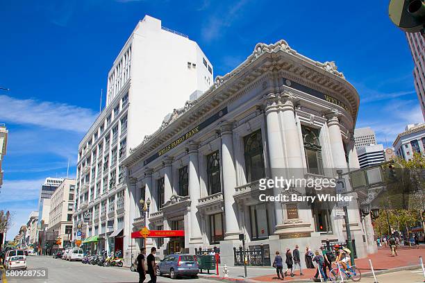 historic wells fargo bank building, san francisco - union square san francisco stock pictures, royalty-free photos & images