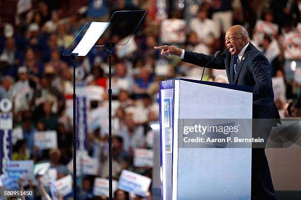 Rep. Elijah Cummings gestures while delivering a speech on the first day of the Democratic National Convention at the Wells Fargo Center, July 25,...