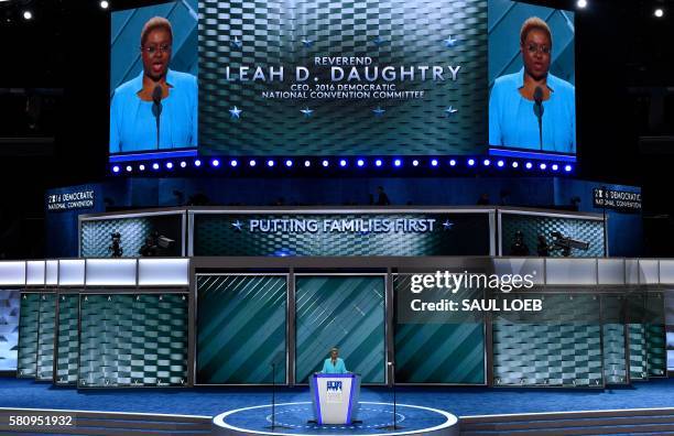 Leah Daughtry speaks during Day 1 of the Democratic National Convention at the Wells Fargo Center in Philadelphia, Pennsylvania, July 25, 2016.