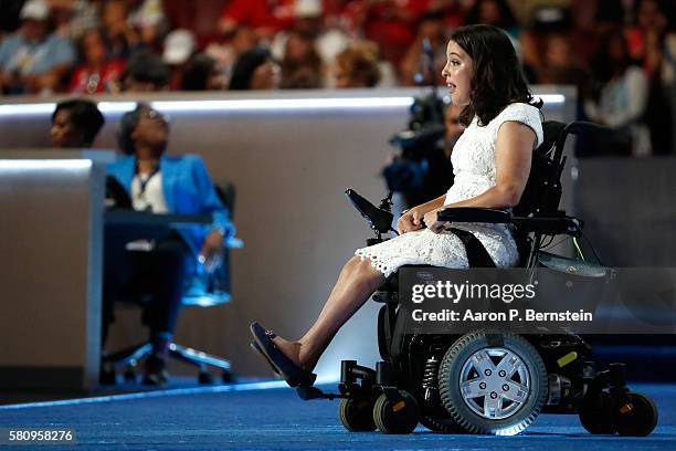 Anastasia Somoza, an international disability rights advocate, delivers remarks on the first day of the Democratic National Convention at the Wells...