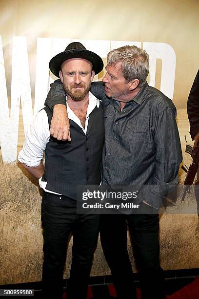 Ben Foster and Jeff Bridges attend the premiere of the new film "Hell Or High Water" at Alamo Drafthouse on July 25, 2016 in Austin, Texas.