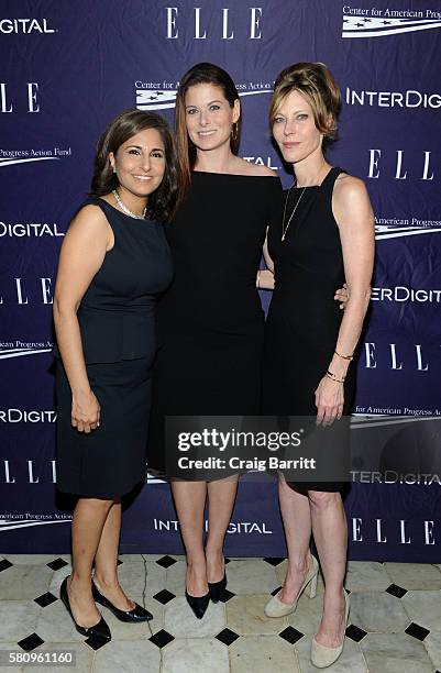 Neera Tanden, Debra Messing and Robbie Myers attend a reception hosted by ELLE Editor-in-Chief Robbie Myers and Center for American Progress...