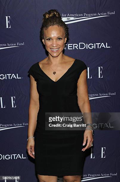 Melissa Harris Perry attends a reception hosted by ELLE Editor-in-Chief Robbie Myers and Center for American Progress President, Neera Tanden,...
