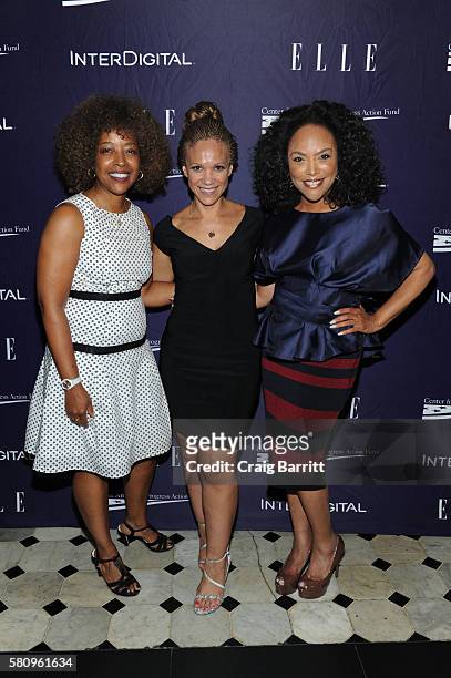 Gina Adams, Melissa Harris Perry and Lynn Whitfield attend a reception hosted by ELLE Editor-in-Chief Robbie Myers and Center for American Progress...