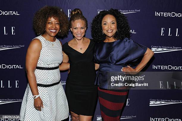 Gina Adams, Melissa Harris Perry and Lynn Whitfield attend a reception hosted by ELLE Editor-in-Chief Robbie Myers and Center for American Progress...