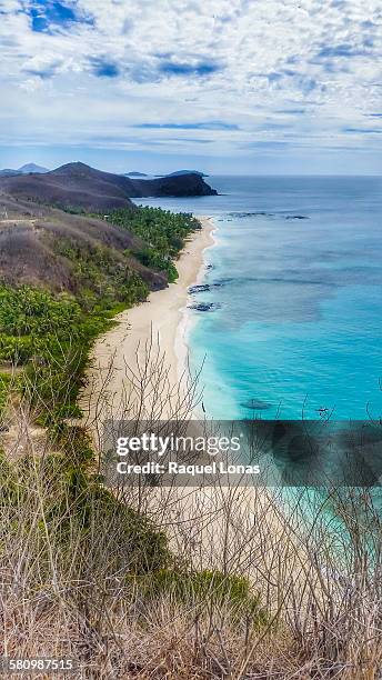 deserted beach in fiji from hilltop - yasawa island group stock pictures, royalty-free photos & images