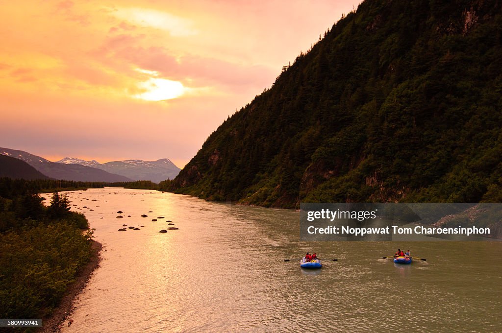 Sunset rafting in Alaska